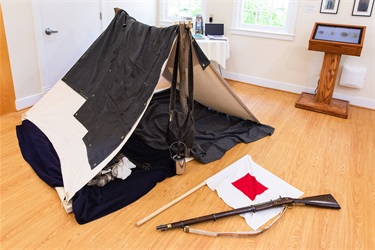 Reproduced Camp Site, with Shelter Tent and Soldier Equipment