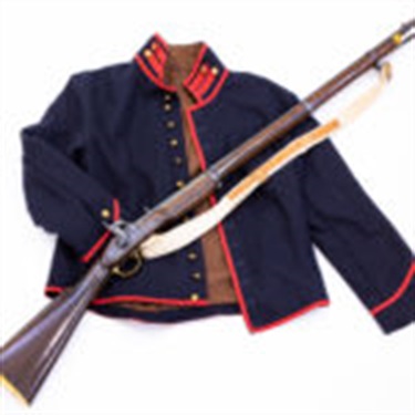 Reproduction Artillery Shell Jacket and Enfield Rifle