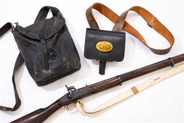 Reproduction Haversack, Cartridge Box and Enfield Rifle