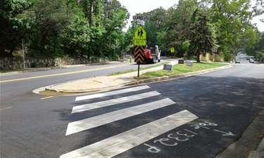 Existing crosswalk across southbound Lang Street slip lane