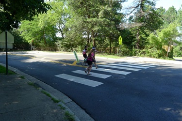 Existing crosswalk across Arlington Ridge Road at S. Lang Street intersection