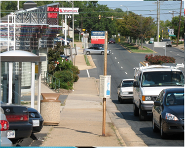 Lee Highway & Glebe Road Existing Conditions (narrow sidewalks and obstructions, overhead wires, poorly accessible transit stops)