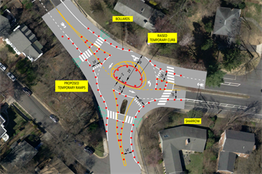 Plan for temporary roundabout pilot project at Military Road and Nelly Custis Drive