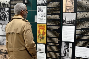 Interpretive banners on display in the Auditorium lobby. Photo by Blake Tippens