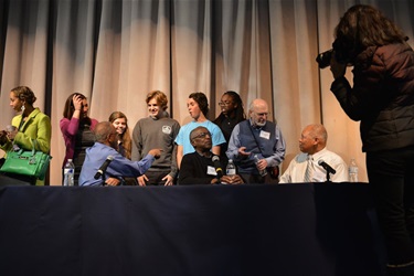 Current H-B Woodlawn students and Principal Casey Robinson meet Lance Newman, Michael Jones, Ronald Deskins, and former Stratford teacher Dr. Herbert Ware. Photo by Greg Embree