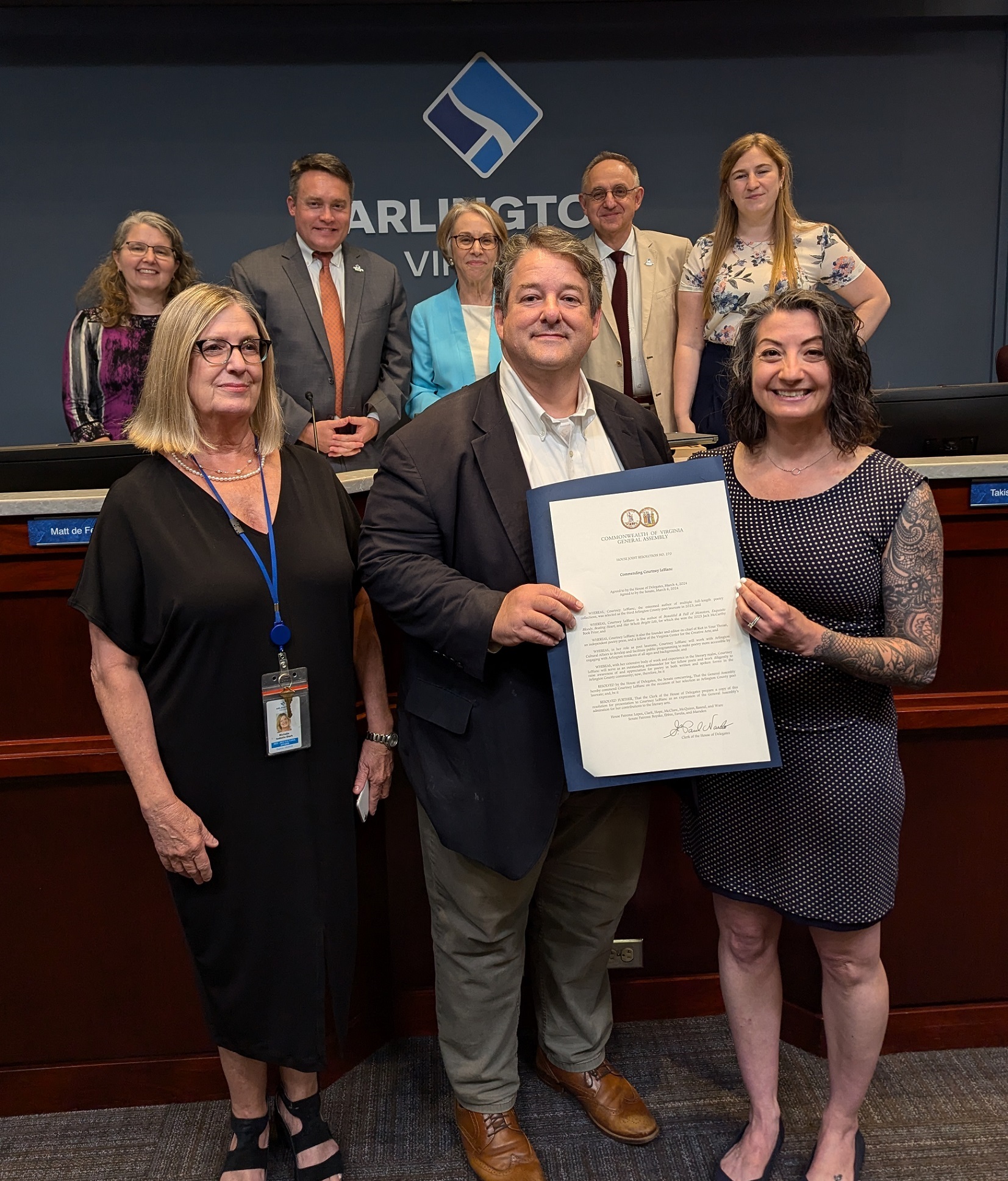 Presentation of Commending Resolution for Arlington Poet Laureate