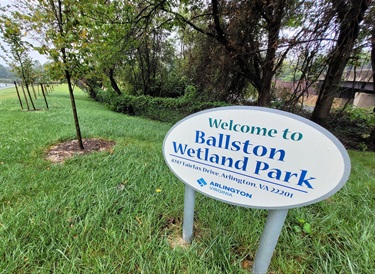 Sign welcoming everyone to the new Ballston Wetland Park