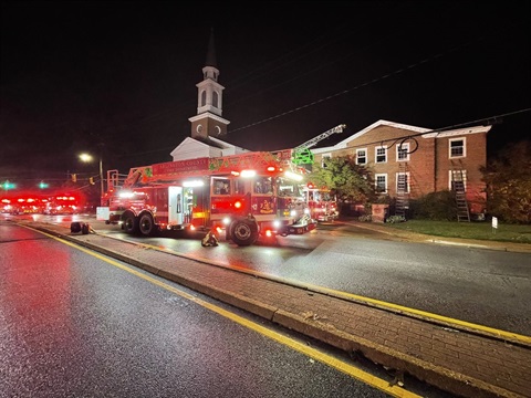 fire truck in front of building