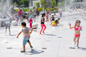 Children Playing at Mosaic Park Water Feature