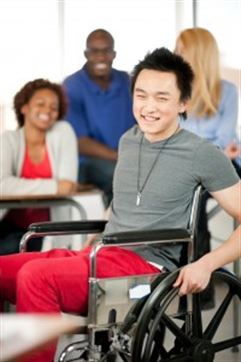 College student in a wheelchair with friends