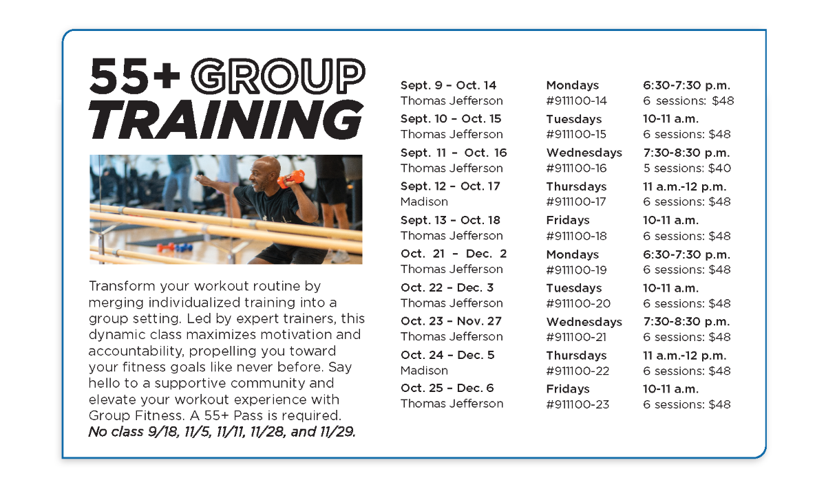 55+ group training schedule