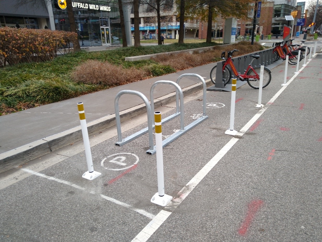 Bike parking corral Bike parking corral next to a sidewalk