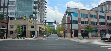 View of Uhle Street Pedestrian Plaza and Courthouse Metro entrance.