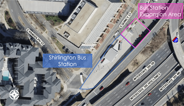 Overview map of existing bus station and parcel available for expansion